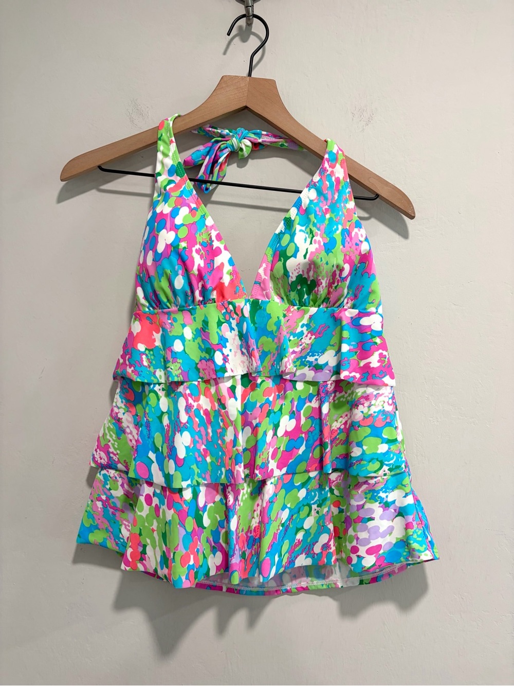 Kim Rogers Abstract Tiered Ruffle Tankini Swim Top